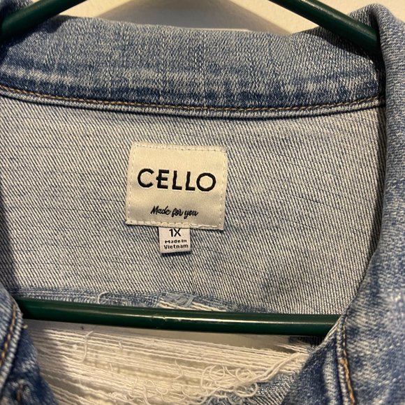 DISTRESSED CELLO DENIM WEAR FRAYED GRUNGE JACKET WOMEN SZ 1X - Picture 2 of 3